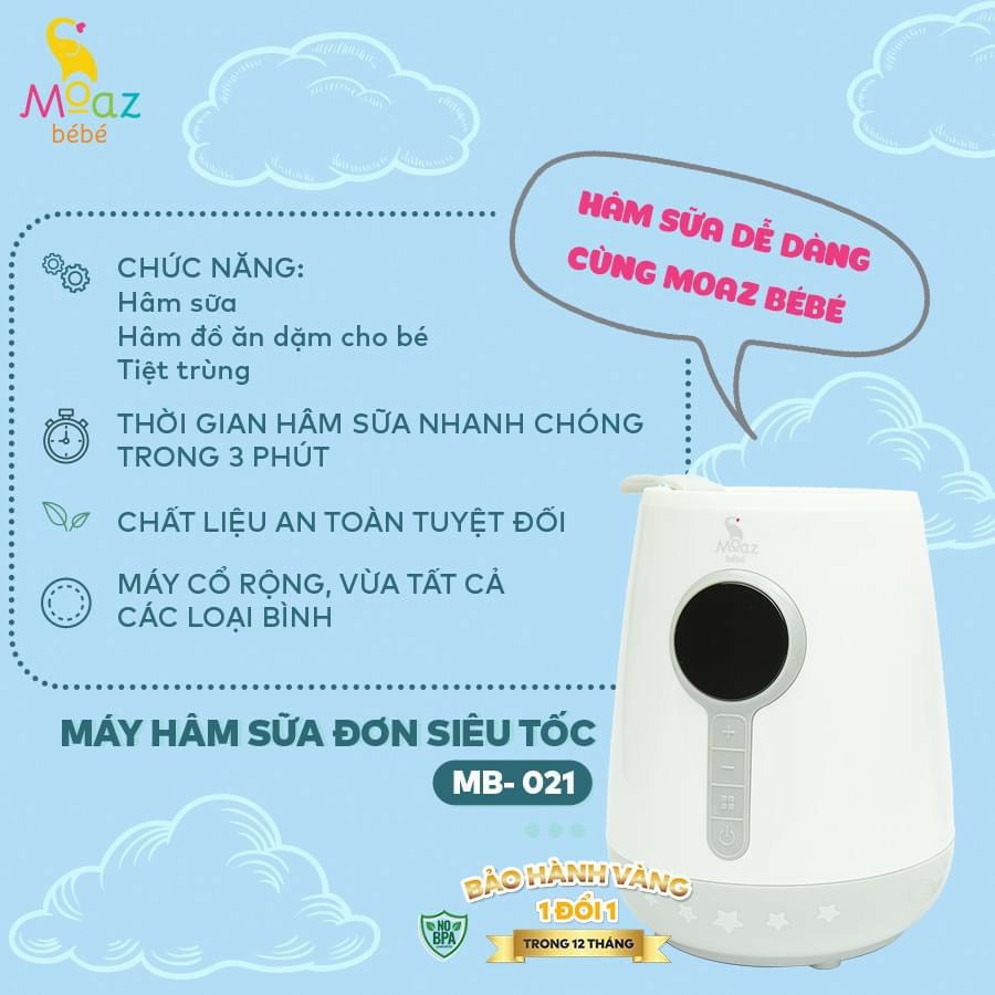 [BH 1 đổi 1] Máy hâm sữa siêu tốc cho bé Moaz Bebe MB-021