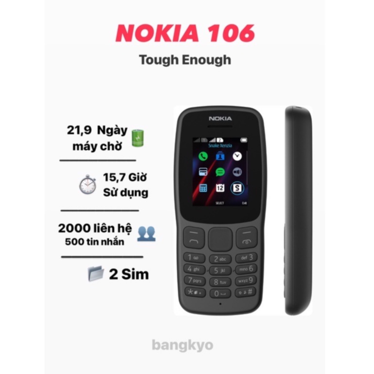 Điện Thoại Nokia 106 Dual SIM / 2 SIM Mẫu Mới 2018 New Đủ Màu Bền Bỉ Đẹp Chắc [Kèm Dây Sạc + Pin]