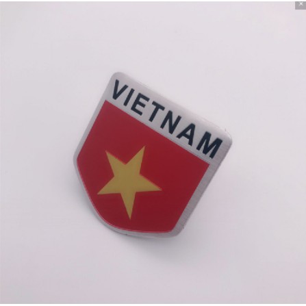 Miếng Dán Lá cờ quốc kỳ tổ quốc Việt Nam Trang Trí 3d xe hơi ô tô Kim loại kẽm nhôm mạ crom decal sticker logo