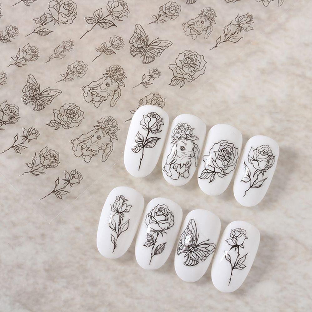 OCEANMAP Miếng Dán Trang Trí Móng Tay Hình Thỏ Hoa Hồng Tinh Tế