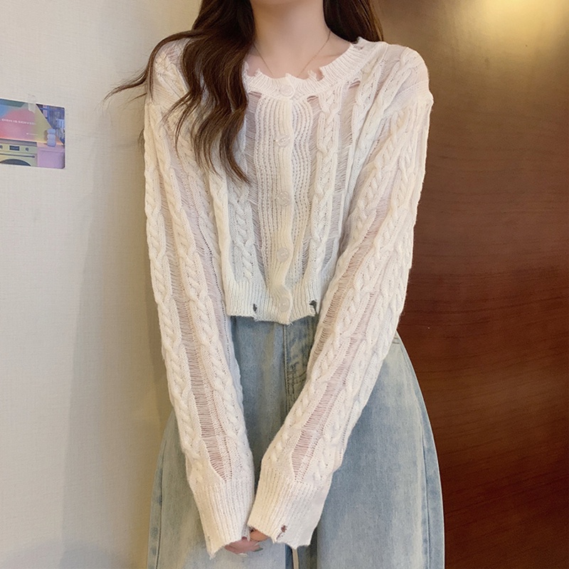 Áo cardigan Zhelihangfei dệt kim tay dài lưng cao dáng ôm dễ phối đồ