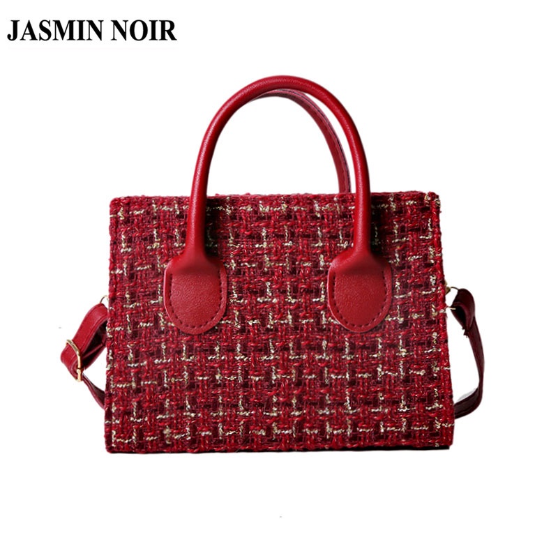 Túi xách JASMIN NOIR vải len dáng vuông thiết kế đơn giản cho nữ
