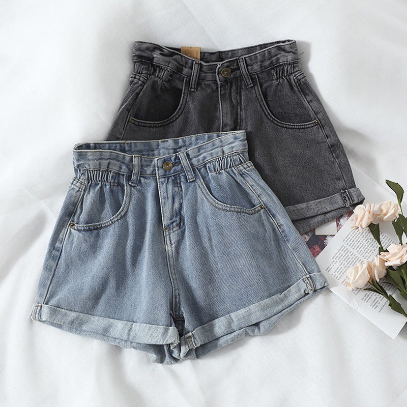 Quần Short Denim Nữ Lưng Cao Dáng Rộng Thời Trang