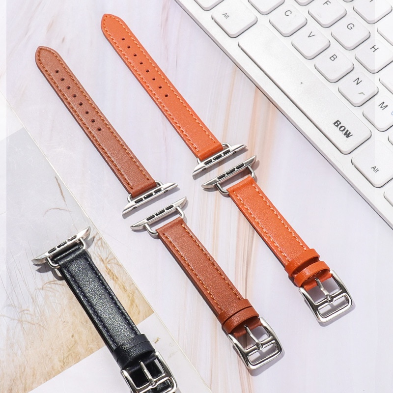 Dây Đeo Bằng Da Thật Mỏng Cho Đồng Hồ Apple Watch 7 41mm 45mm 38mm 42mm 40mm 44mm se 6 5 4 3 2 1 Correa