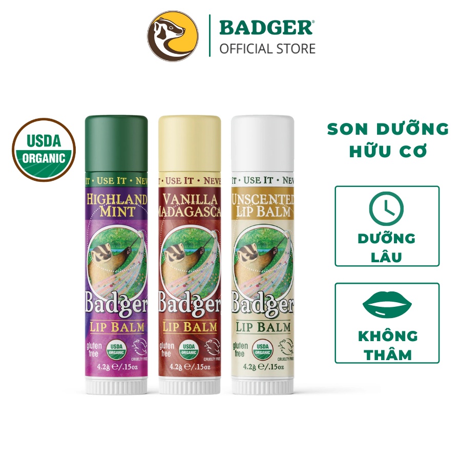 Son dưỡng môi hữu cơ BADGER Lip Balm USDA Organic - 4.2g