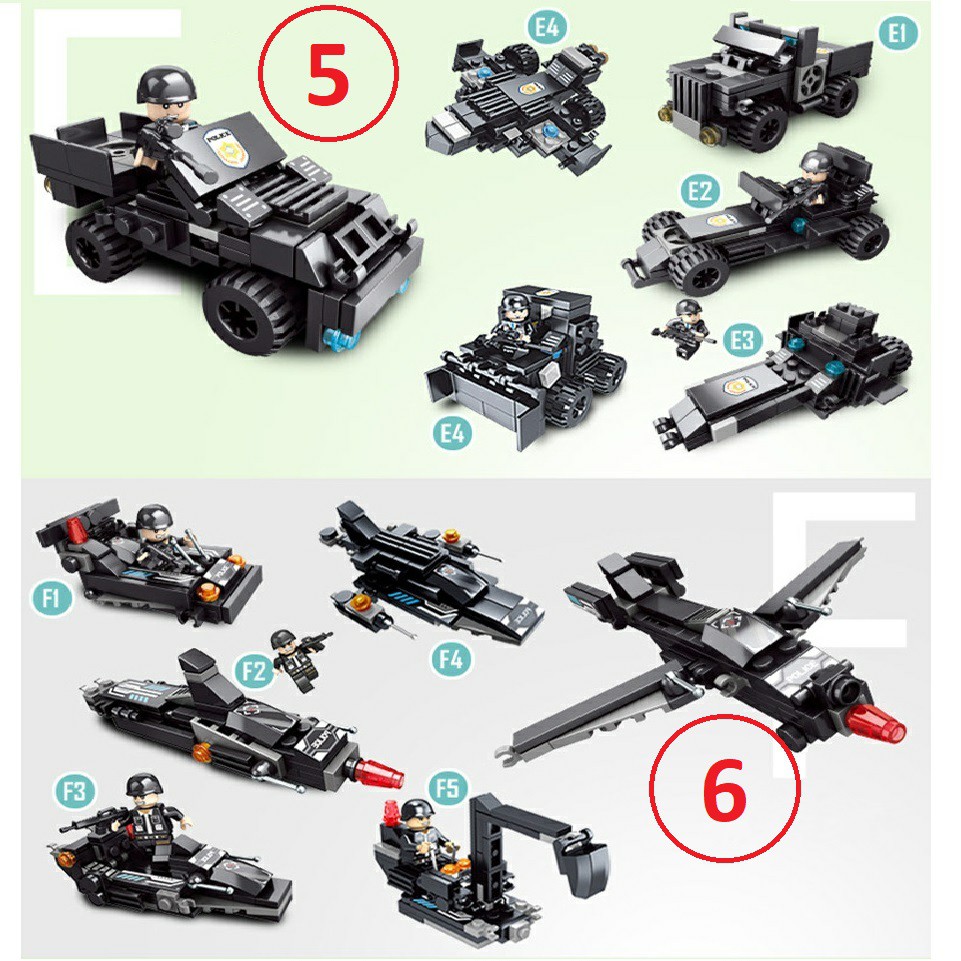 [820 CHI TIẾT] Bộ Lego lắp ráp xếp hình BIỆT ĐỘI SWAT GỒM Ô TÔ, TRỰC THĂNG, ROBOT CỰC NGẦU