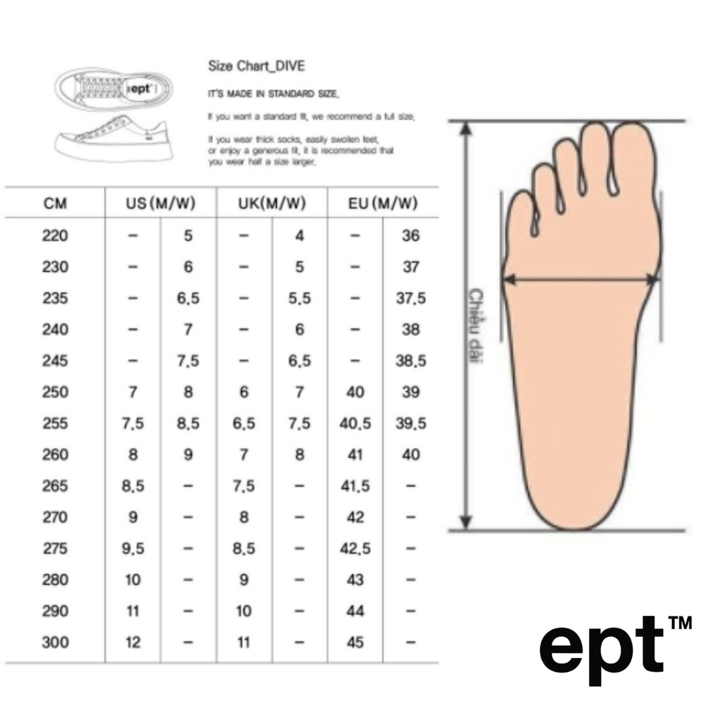 Giày thể thao hiệu EPT - DIVE (Navy-Symbol) - Màu xanh đen cùng hoạ tiết nam nữ chính hãng