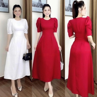 Đầm maxi cổ tròn chít eo 2 dáng váy
