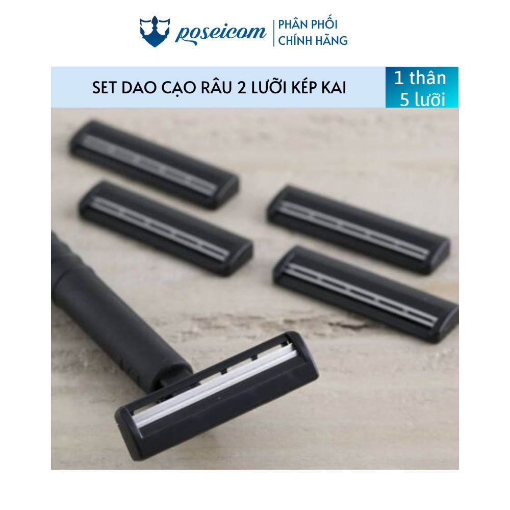 Set Dao Cạo Râu 2 Lưỡi Kép Kai Cao Cấp 1 Thân, 5 Lưỡi 8 Lưỡi Dao Cạo Râu Thay Thế POSEICOM DC14