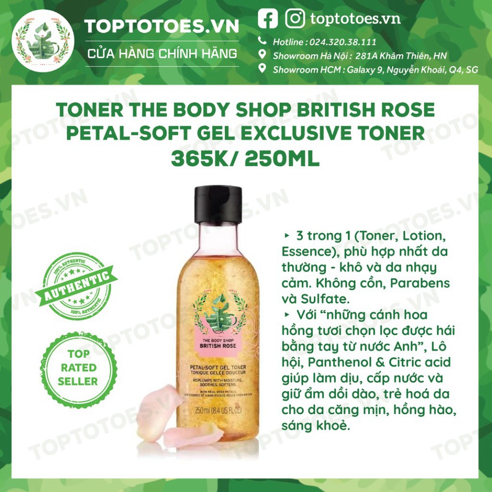 SALE SẬP SÀN Toner The Body Shop British Rose Petal-soft Gel Exclusive dưỡng ẩm, làm da căng mịn, hồng hào SALE SẬP SÀN