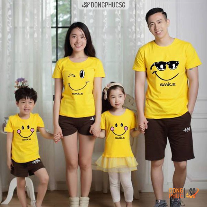 Áo gia đình 3/4/5 người Đồ gia đình giá rẻ Thun cotton 4 chiều Màu vàng GD299VD2 | DONGPHUCSG