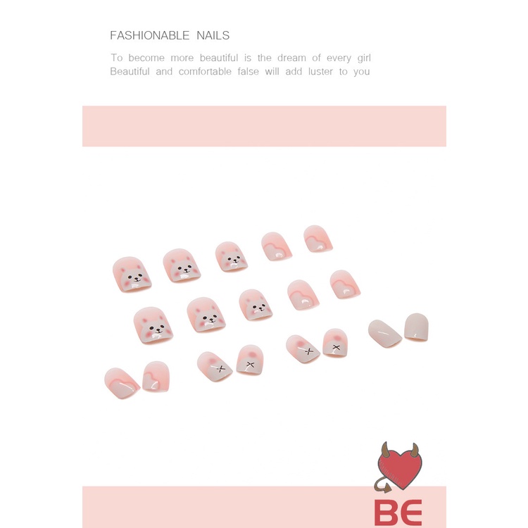 YADORNOS Set 24 móng tay giả họa tiết thỏ hoạt hình đáng yêu