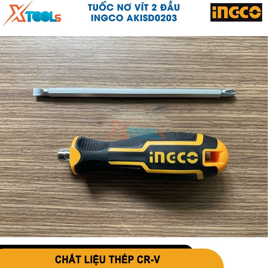 Tua vít 2 đầu INGCO AKISD0203, Kích thước 5 x 135mm, bake SL6 dẹp PH2 vặn mở đa năng