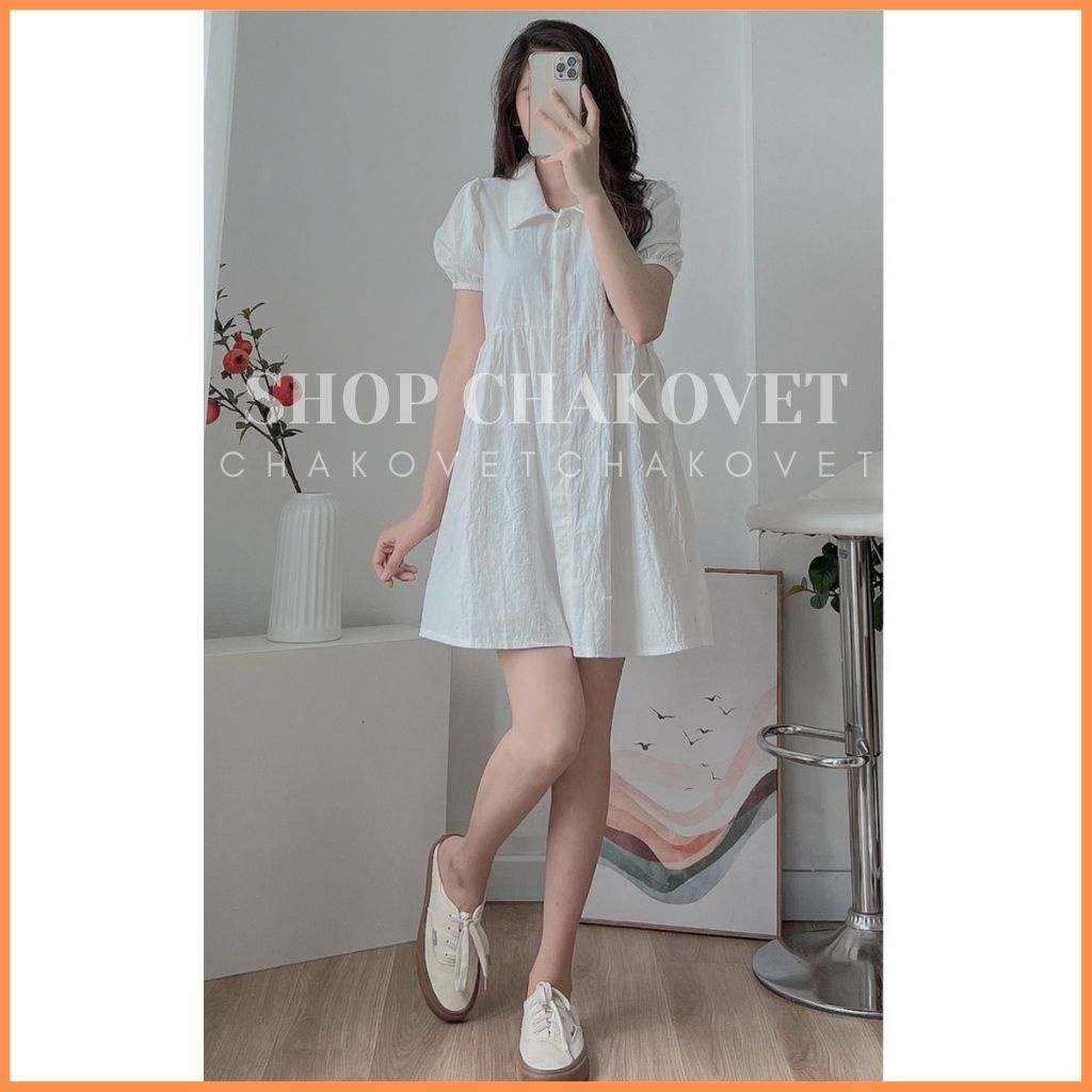Đầm nữ tiểu thư bánh bèo V8327 Váy sơ mi dáng babydoll tay bồng style Hàn Quốc thích hợp mặc đi làm, đi chơi cực hot