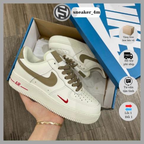 Giày sneaker AF1 trắng vạch nâu Hot trend nam nữ, Giày FORCE 1 trắng nâu dùng đi học,tập gym,chạy bộ