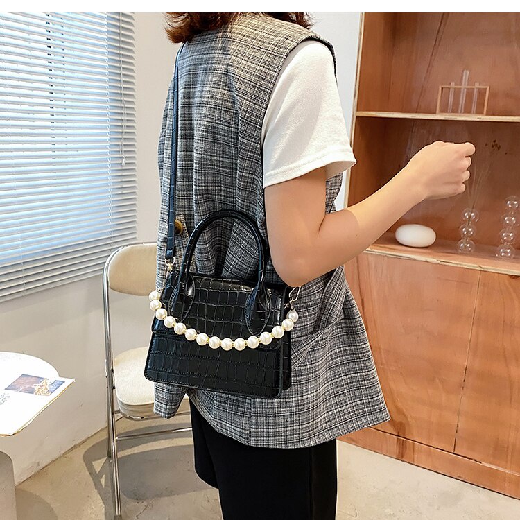 Túi Xách JASMIN NOIR Họa Tiết Da Cá Sấu Đính Ngọc Trai Giả Thời Trang Mùa Hè Phong Cách Phương Tây Cho Nữ 2021