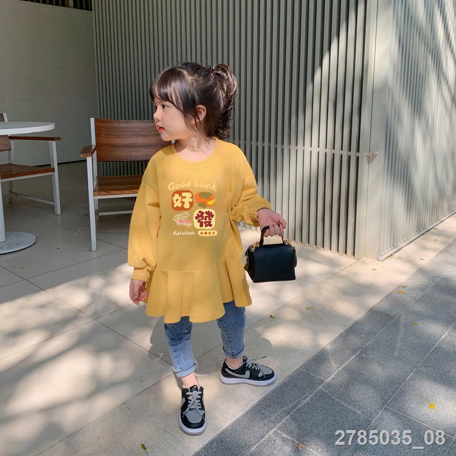 💕Hld KIDS✨✐Đầm Sweater dài tay phối bèo thời trang xuân thu dành cho bé gái 2021