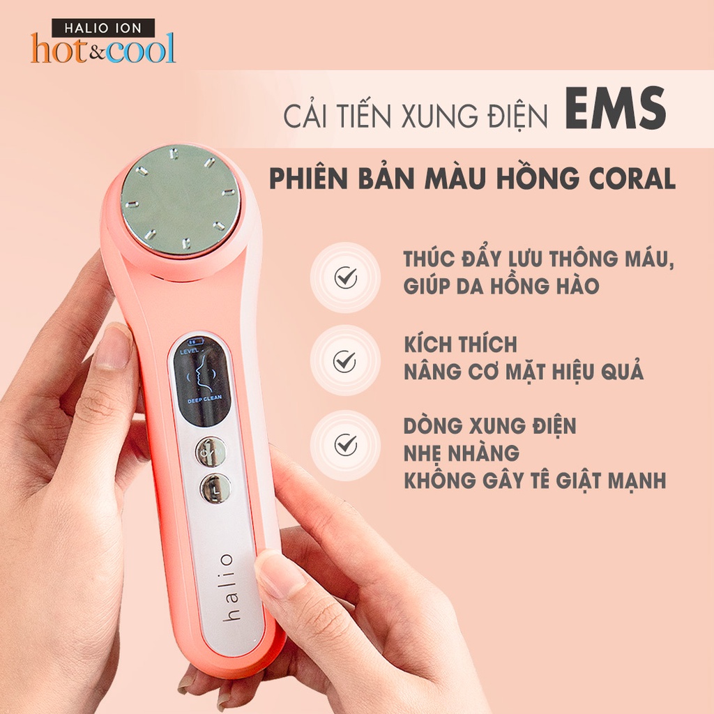 Máy Đẩy Tinh Chất Dưỡng Trắng Nóng Lạnh Halio Ion Hot &amp; Cool Beauty Device Màu hồng