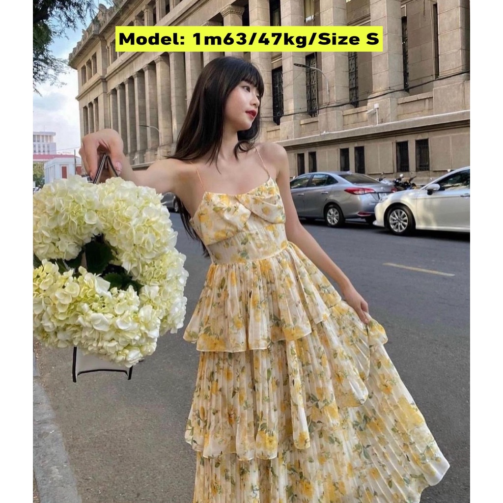 Váy Maxi 2 Dây Hoa Bèo Tầng Dáng Dài