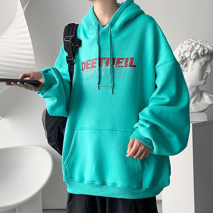 Áo hoodie dáng rộng in chữ phong cách thể thao năng động thời trang cho nam