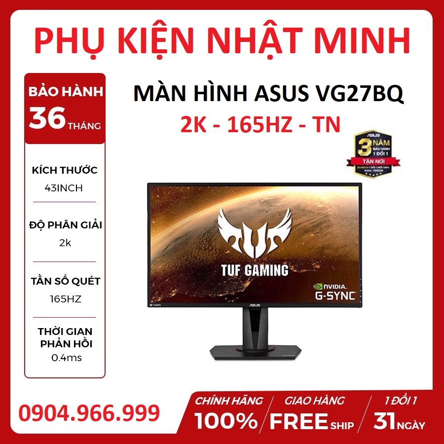 Màn hình 2K 165hz Asus VG27BQ 27inch WQHD TN 165Hz 350nits HDMI+DP+Audio