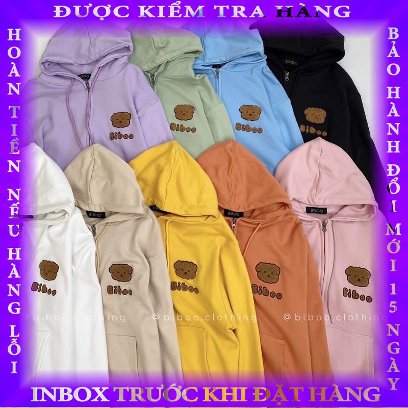 BIBOO - Áo khoác Hoodie Zip BEARBOO hình thêu Con Gấu lông xù dễ thương lemono