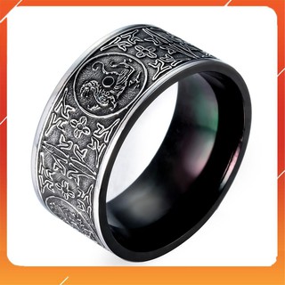 Nhẫn Tứ Linh Màu Đen Khắc( Long,Lân,Quy,Phụng) 22-24mm NHẪN THÉP TITAN