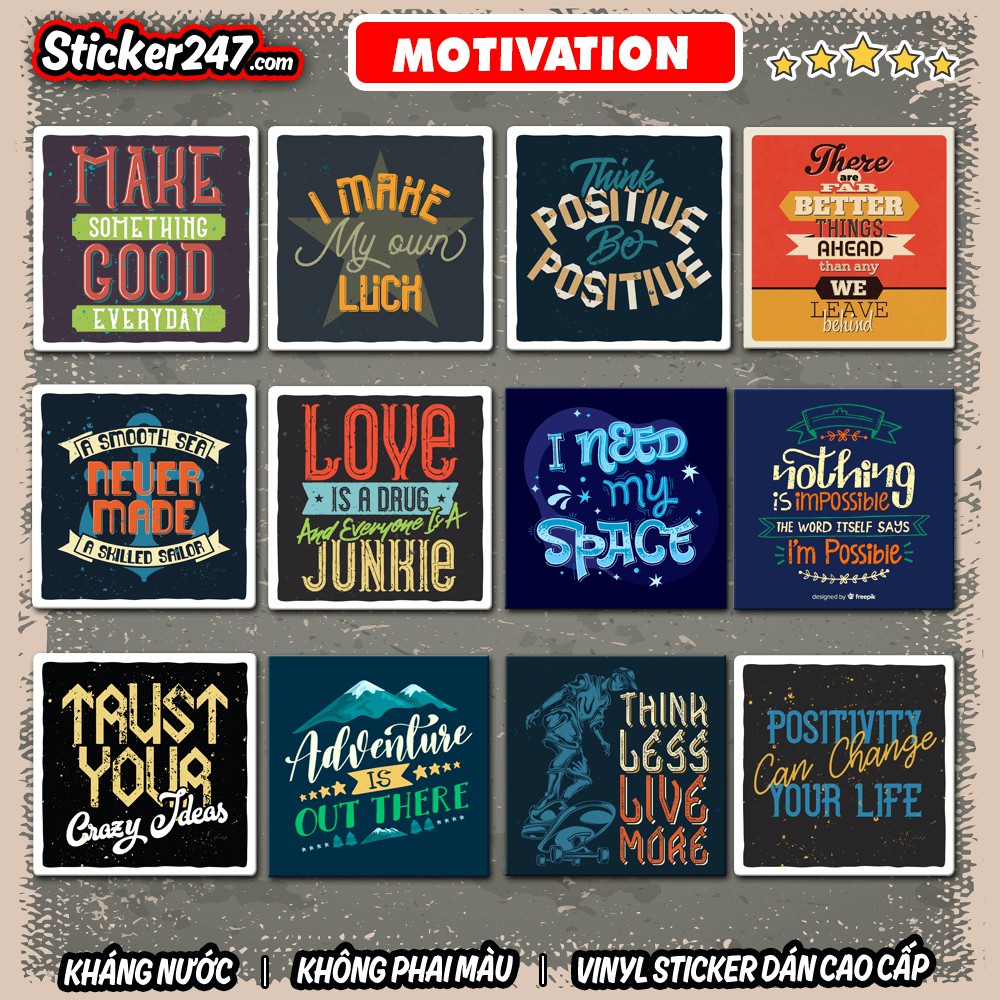 Sticker Động lực Motivation 𝑭𝒓𝒆𝒆𝒔𝒉𝒊𝒑 Sticker Retro Vintage, dán laptop, điện thoại, đàn guitar, mũ bảo hiểm, vali, ipad