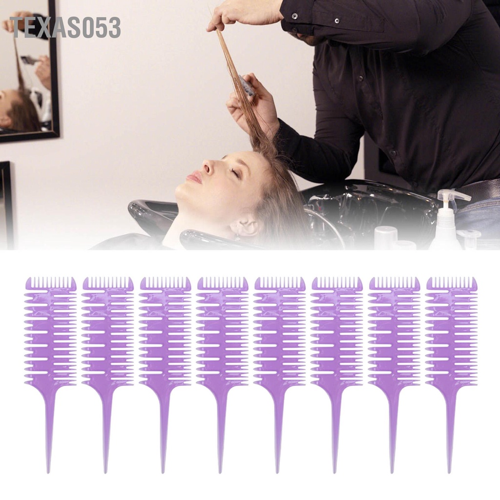 Set 8 Lược Nhuộm Tóc 3 Mặt ABS Màu Tím Tạo Kiểu Tại Nhà / Salon