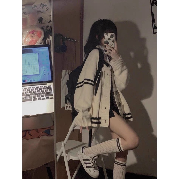 [ẢNH THẬT] Áo Khoác Cardigan Len Sọc Tay Vintage Tiểu Thư Dáng Dài Cho Nữ Phong Cách Ulzzang Áo Khoác Ngoài
