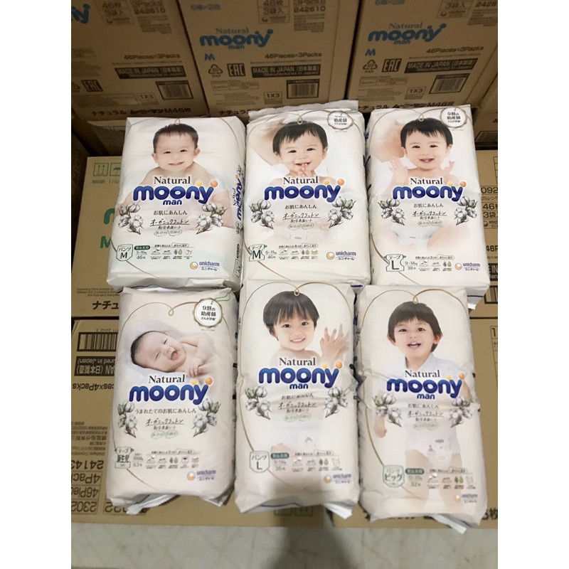 bỉm moony natural dán và quần hàng nội địa nhật nb63,s58,m46,L36,xl32