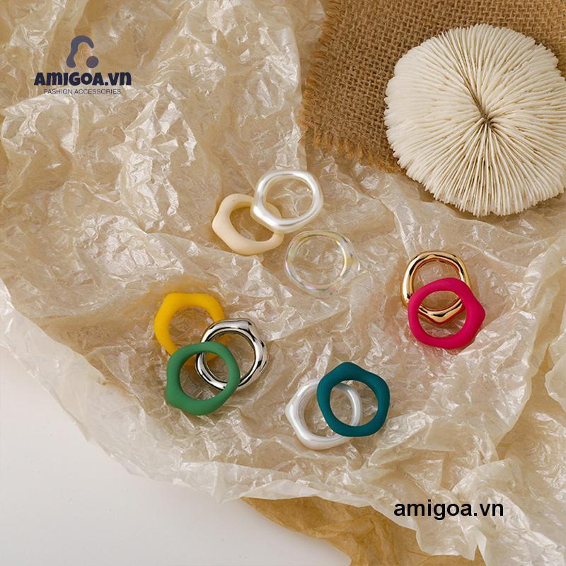 ✨✨Nhẫn Nhựa Acrylic 17mm Màu Hổ Phách Phong Cách Hàn Quốc Cho Nữ