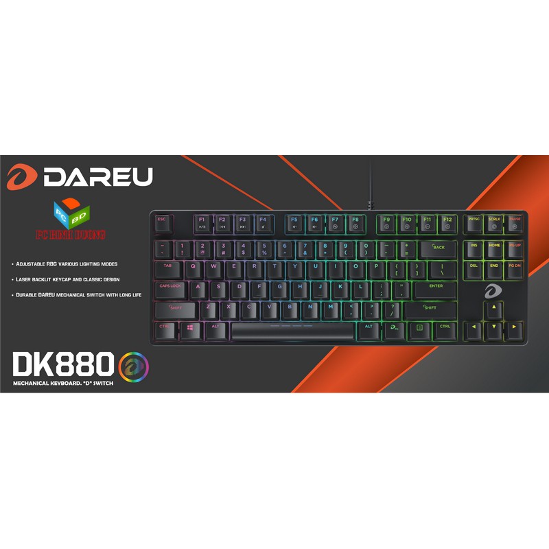 BÀN PHÍM CƠ DAREU DK880 LED ( RGB ) 87 KEY BLACK - BLUE SWITCH