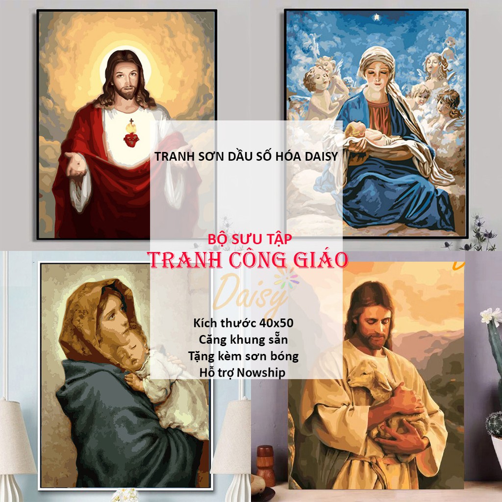 Tranh Số Hóa Tự Tô Màu DAISY Bộ Sưu Tập Tranh Công Giáo Ý Nghĩa, Căng Khung Sẵn, Tặng Kèm Sơn Bóng