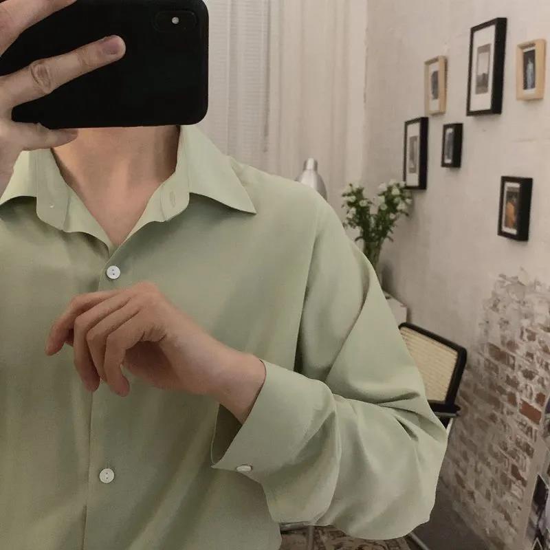 Áo Sơ Mi Tay Dài Chất Liệu Lụa Mỏng Thời Trang Mùa Hè Phong Cách Hàn Quốc Cho Nam