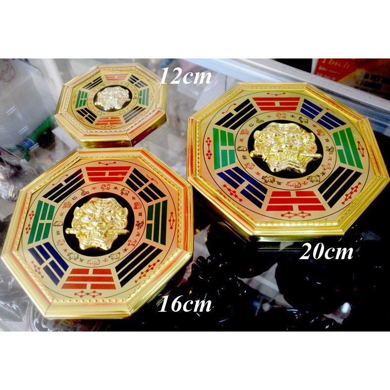 Gương Bát quái phong thủy mặt hổ mạ vàng