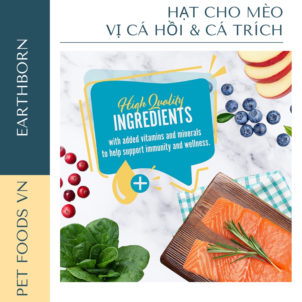 Hạt cho mèo EARTHBORN Wild Sea Catch 500g vị Cá Hồi &amp; Cá Trích