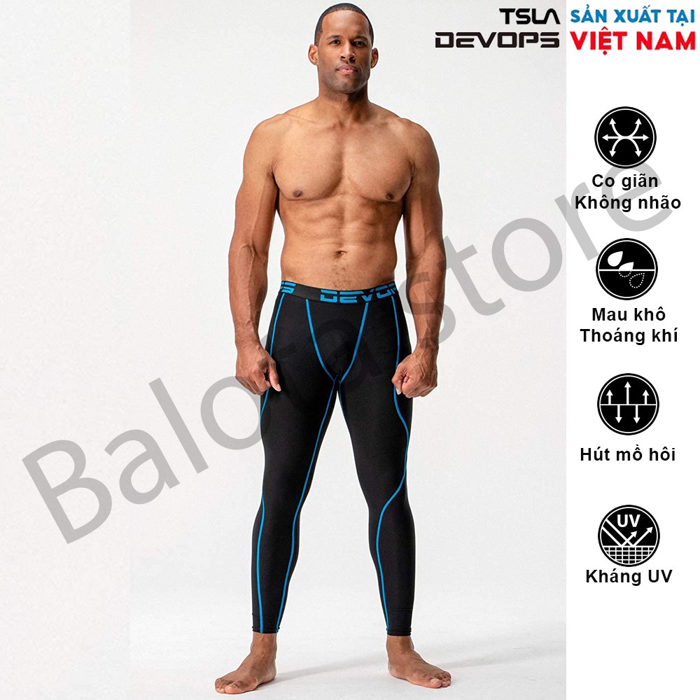 Quần legging nam DEVOPS form ôm người, chất vải co giãn 4 chiều phù hợp với anh em chơi thể thao, gym, chạy bộ, đá banh
