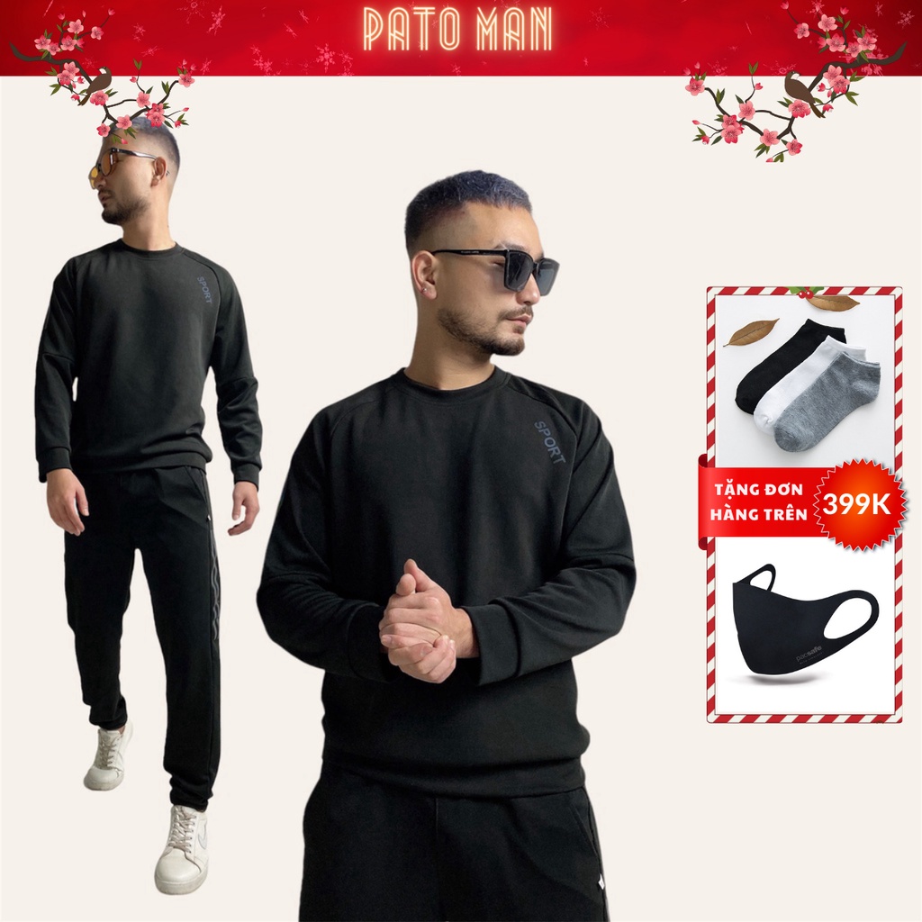 Bộ nỉ nam PATO MAN thu đông SPORT - Bộ thể thao dài tay của nam,không bai xù, lên fom chuẩn tôn dáng (Ảnh thật)