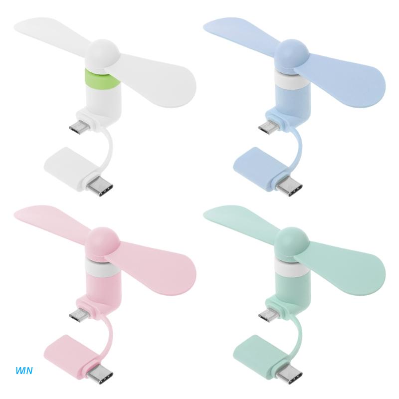 Quạt Mini Cổng USB Type C 2 Trong 1 Cho Điện Thoại Samsung Xiaomi Huawei HTC