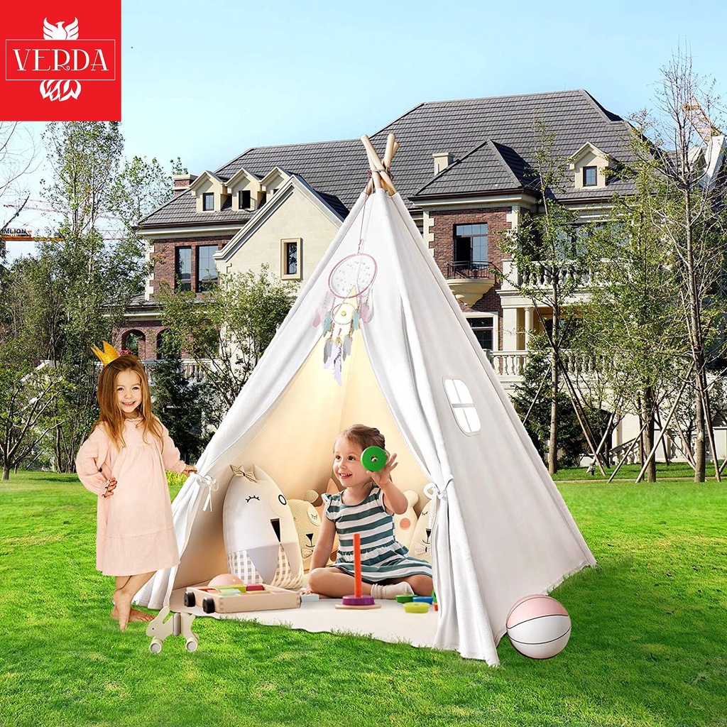 Lều cho bé trẻ em vải thổ dân tam giác bé gái nhà ngủ công chúa playhouse tipi cotton canvas foldable kid teepee tent