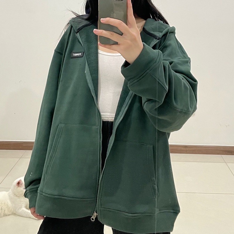 ÁO KHOÁC HOODIE ZIP NAM NỮ CÓ MŨ RỘNG UNISEX MÀU XANH CÂY THÔNG ( FOREST) FUNKY | BigBuy360 - bigbuy360.vn