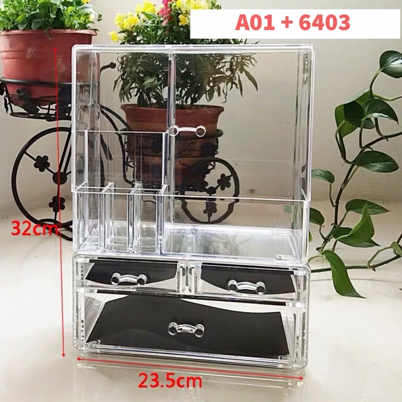 Hộp đựng mỹ phẩm 6 ô son có nắp trong suốt chia ngăn