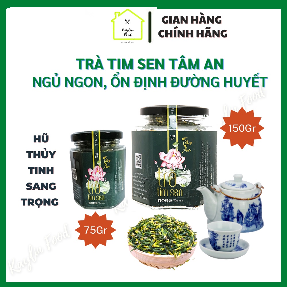 Trà tim sen Tâm An hũ thủy tinh 75g, 150g tâm sen sấy khô an thần, dễ ngủ