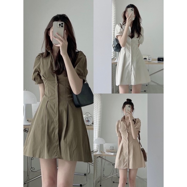 [HÀNG SẴN]VÁY KAKI 2 DA TAY BỒNG CHIẾT EO 1407 siêu xinh