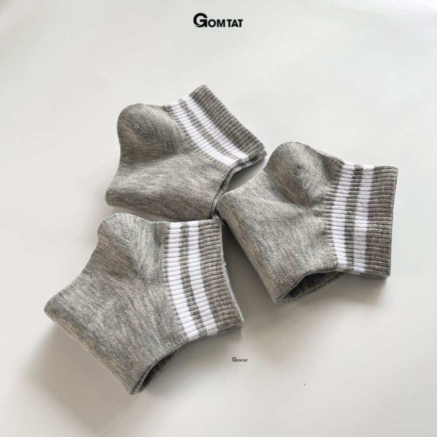 Tất cổ ngắn nam GOMTAT họa tiết sọc ngang, chất liệu cotton cao cấp mềm mại thoáng khí - LISU21-NGAN-2SOC-XAM-1DOI