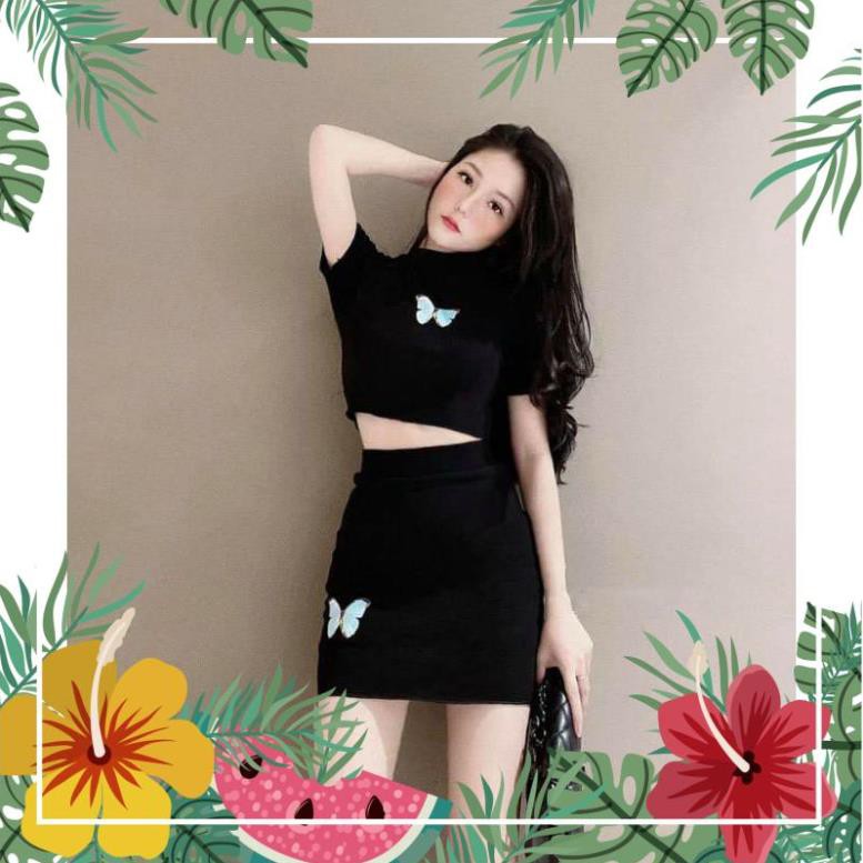 Có VIDEO SET ÁO CROPTOP CHÂN VÁY THÊU BƯỚM MOOM FASHION