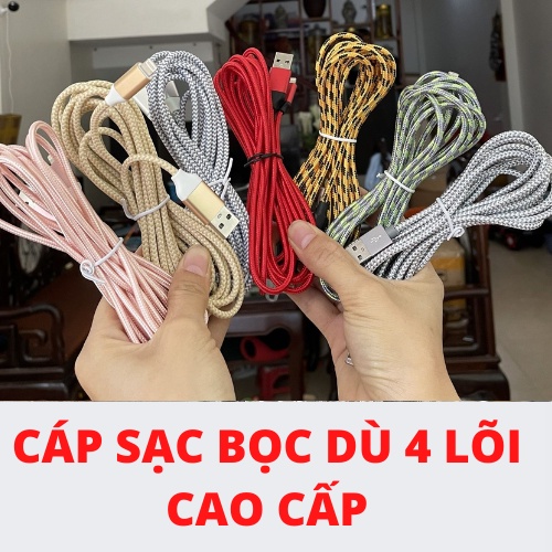 Cáp sạc bọc dù dài 3m, 2m, 1m chân IPhone, chân TypeC, và chân Micro dùng cho iphone, sam sung, xiaomi, vivo...