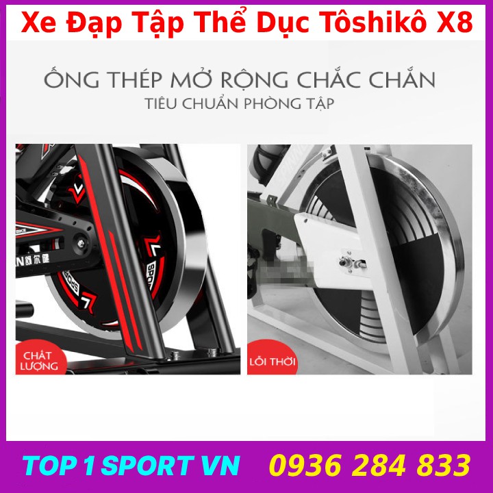 Xe đạp tập thể dục thể thao gym tại nhà Toshiko X8 Sport tặng máy tập cơ bụng + đồng hồ cảm biến nhịp tim,bảo hành 5 năm