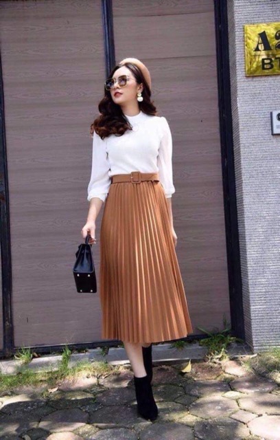 Chân váy midi xếp ly kèm belt | BigBuy360 - bigbuy360.vn